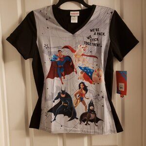 DC Justice League of Superpets Women's Small Scrub Top Superman Krypto Dog NWT